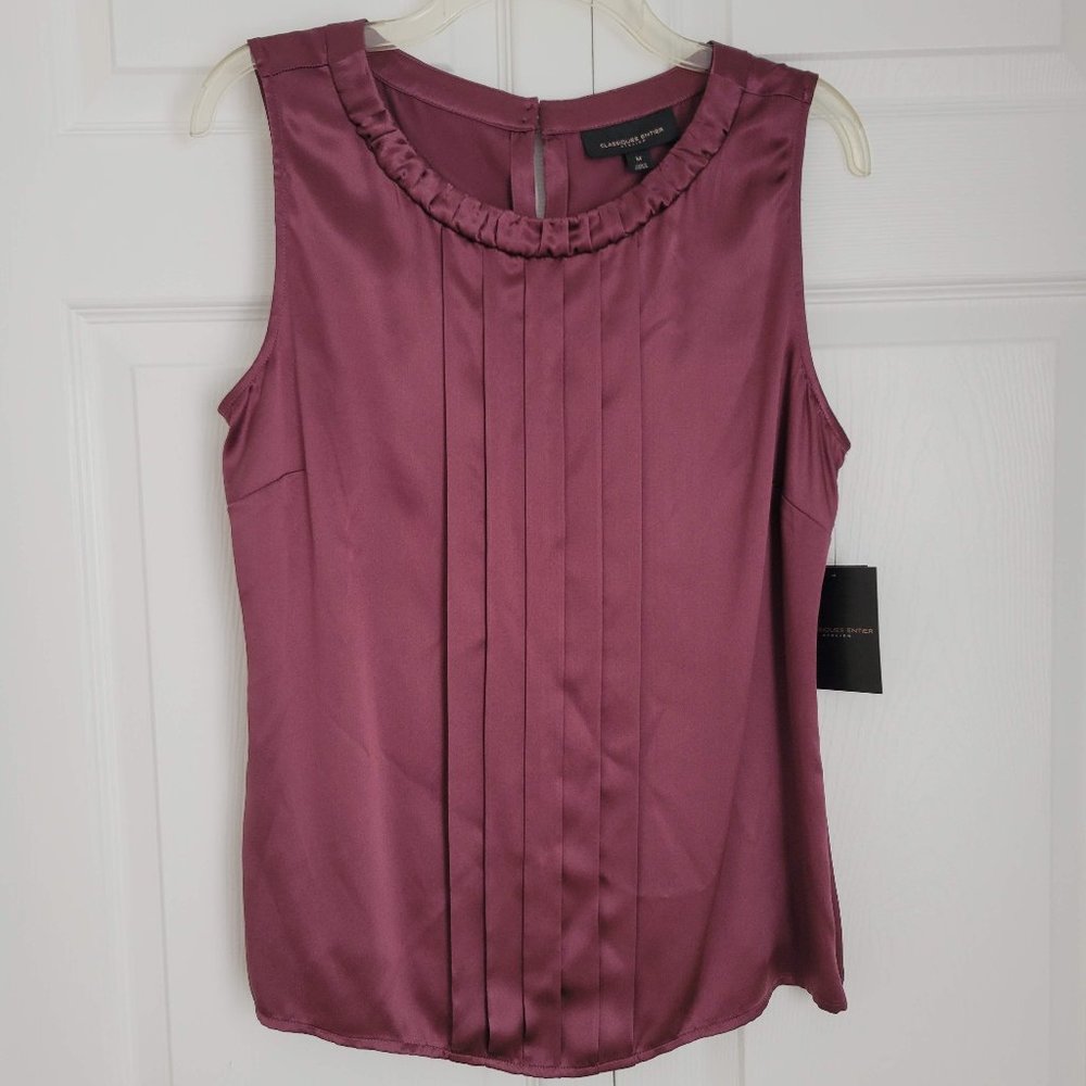 SLEEVELESS PLUM SATIN TOP, SZ M